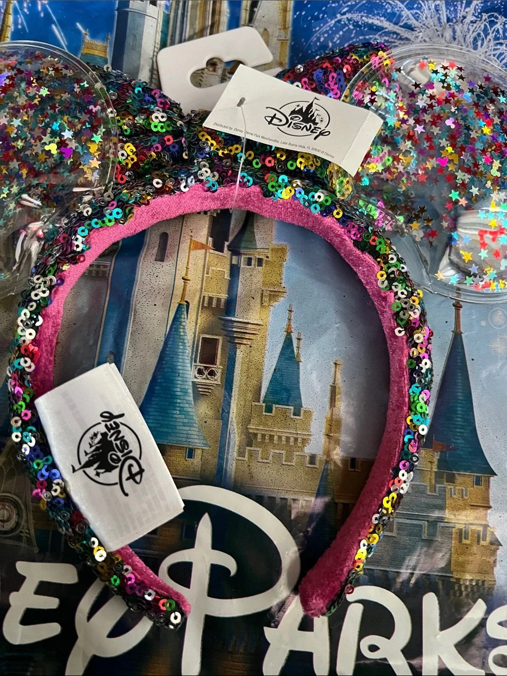 Disney Parks Pink Sequin Star Confetti Ears Headband